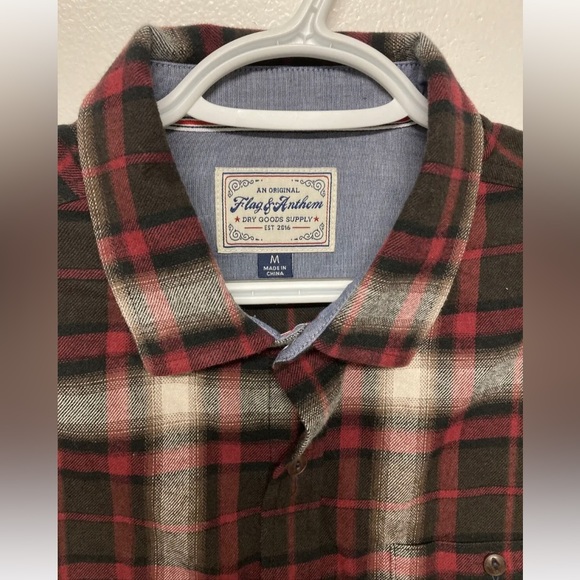 New! Flag & Anthem Mens Plaid Shirt ButtonUp Red Black White Lightweight Medium - Picture 5 of 12